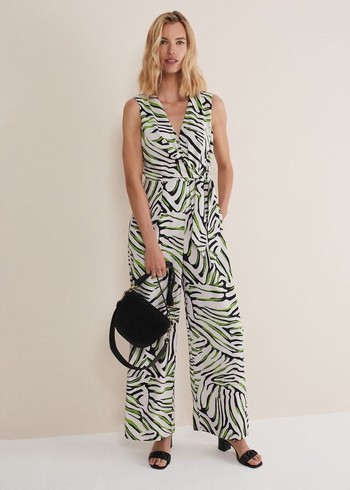 Phase Eight Tamsin Zebra Print Wide Leg Jumpsuit Green Canada | CIOYJA-038